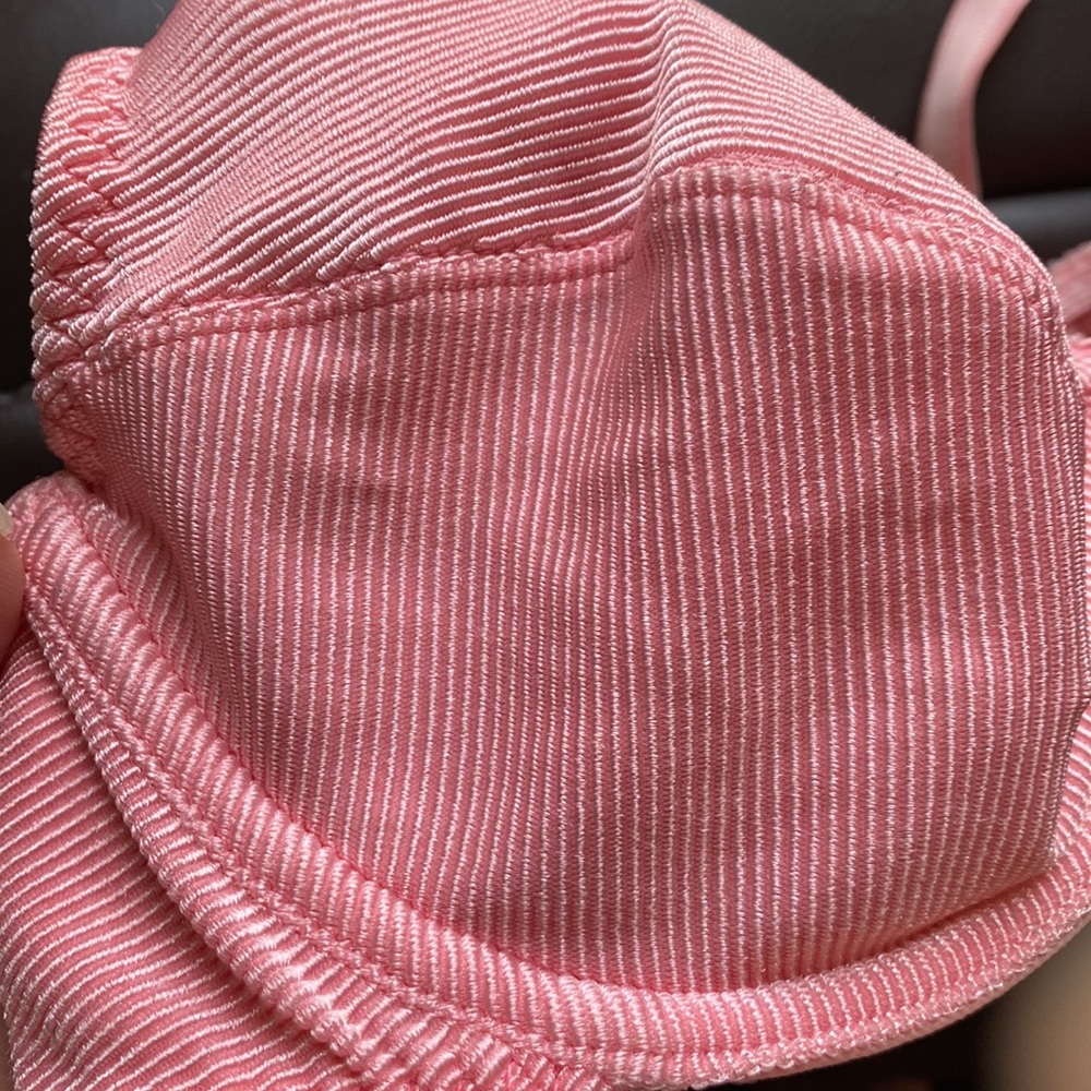 34B VTG Vasarette Vintage Bra Peachy-Pink Underwire Jacquard Striped Silky Bra